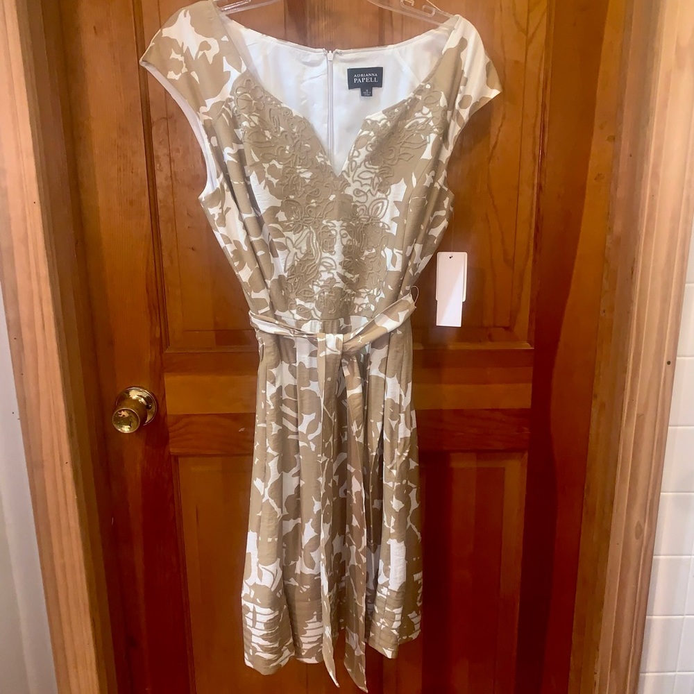 New with tags! Adrianna Papell gold and white dress. Size 14.